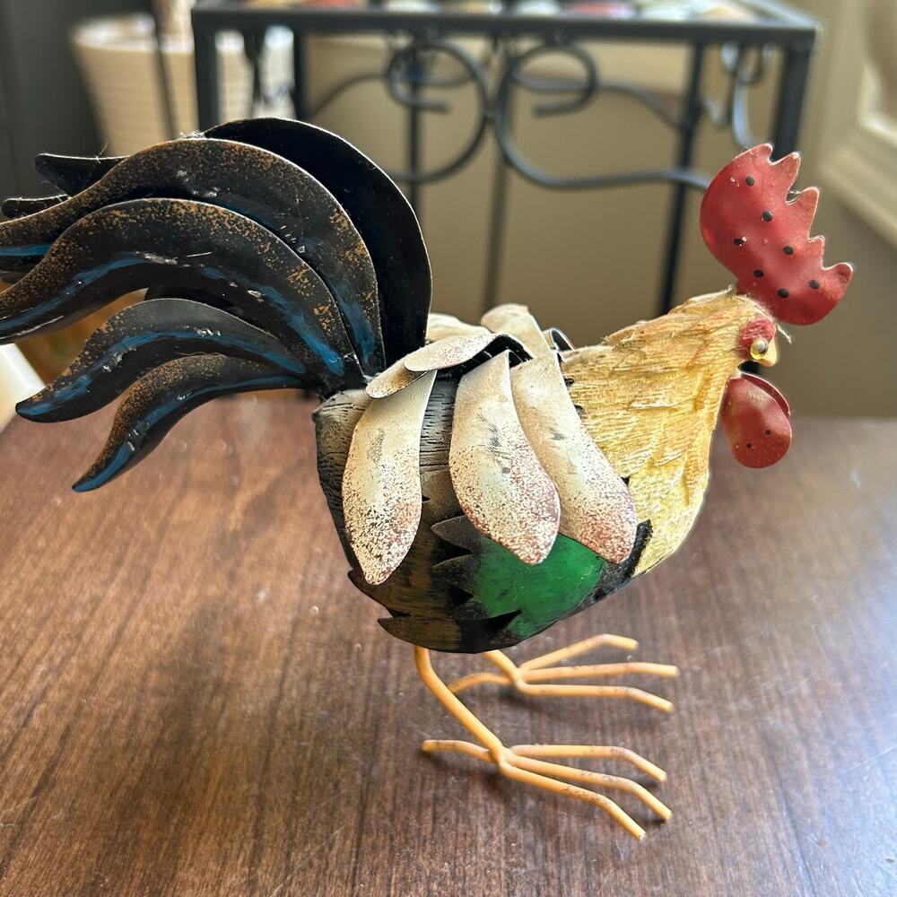 Innovations King of the roost Tin Metal & wood Rooster Figurine Farmhouse